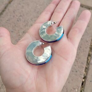 Turquoise inlay sterlingsilver disc hoops malachite sugalite southwestern jewels